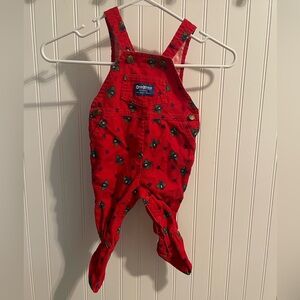 Vintage OshKosh B'gosh Cherry Red Airplane Footed Overalls *RARE*